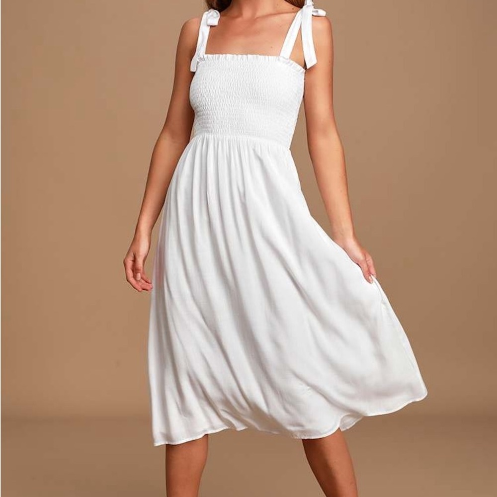 Smocked Tie-Strap Midi Dress, S